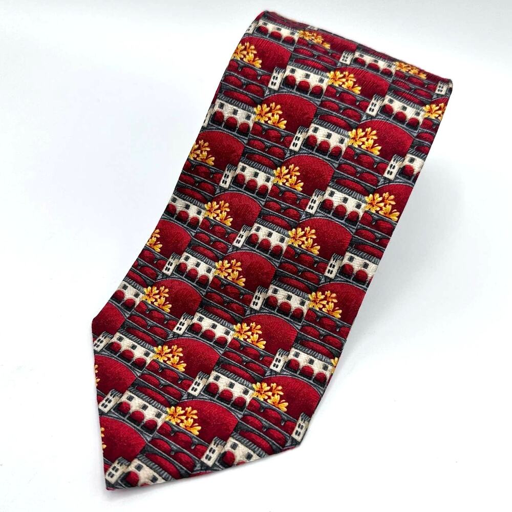 Ermenegildo Zegna Silk Necktie Red Orange Multi Print Designo Exclusiva